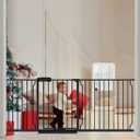 Extra Wide Baby Gate 71.6-76.37 Inch Black, Walk Through Pressure Mounted No Drill Long Large Tension Metal Gate for Dog and Toddler