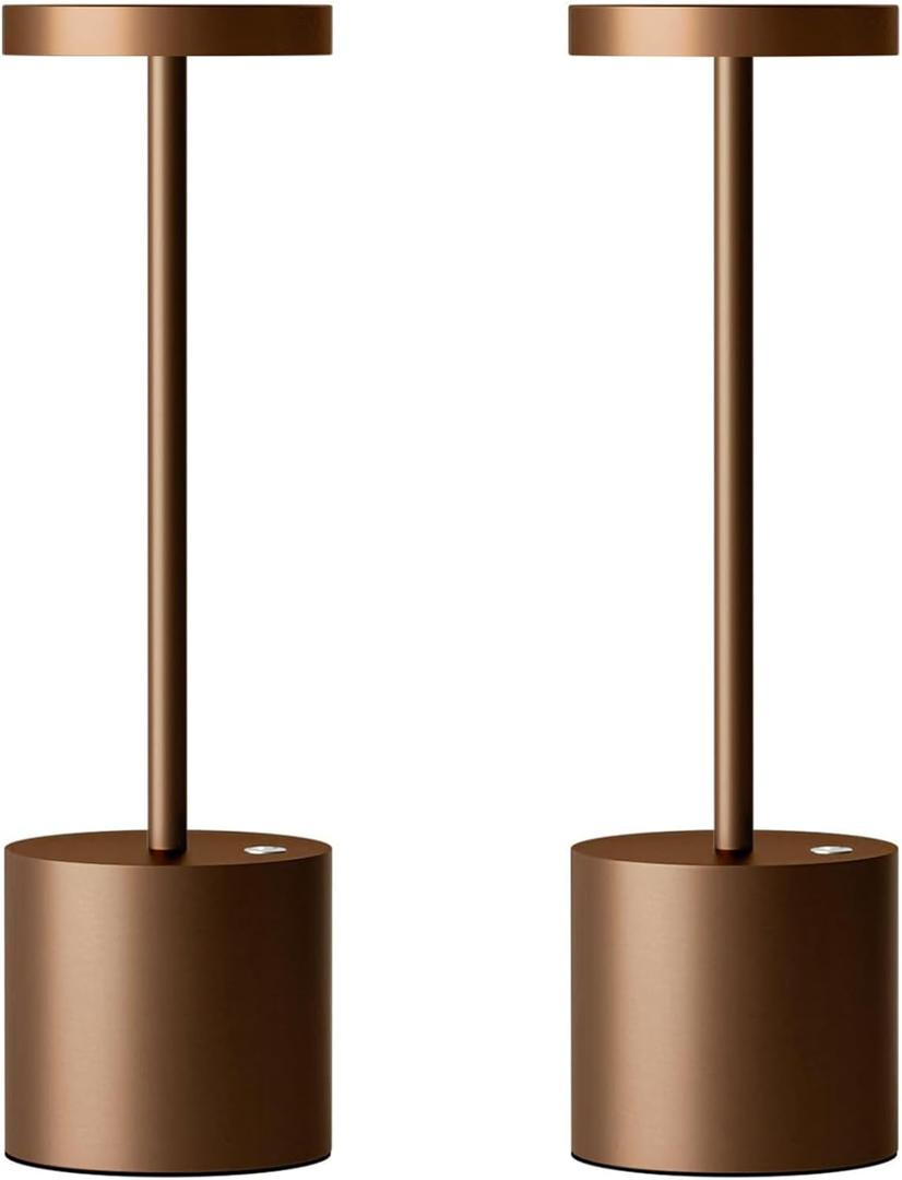 SAKRINGT 2 Pack Cordless Table Lamp Rechargeable,5000mAh Battery Powered Table Light, Dimming Portable LED Desk Lamp for Restaurant/Outdoor (Brown)