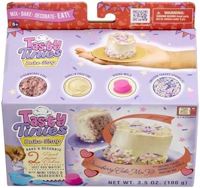 Goliath Tasty Tinies Bake Shop Strawberry Cake Mix Kit with Unicorn Tracks Sprinkles & Vanilla Frosting Mix | Bake & Decorate 2 Real Mini Cakes | Includes Mini Tools & Ingredients | Ages 6+, 2 Pack