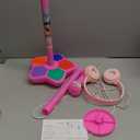 Kids Karaoke Microphone with Adjustable Stand,Standing Mic for Portable Singing, Retractable Headset for Music Sing-along,Flashing Stage Light Base for Aged 3-6 Boys Girls （Pink）