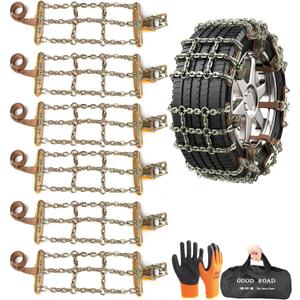 Thickened Snow Chains, 6 Pack Tire Chains for Truck SUV in Snow, Ice, Sand and Mud (Tire Width 195-225mm)