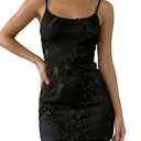Lingswallow Women's Floral Embroidered Mini Dress Spaghetti Strap Mesh Cocktail Dresses Black (Black, XXXL)