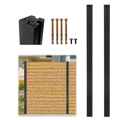 2 Pack 6Ft Aluminum Fence Post, 3-Way Adjustable (180°/90°/0°), Matte Black Rustproof Privacy Fence Posts No Dig for Outdoor Wood Panels