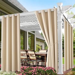 DIVA EN CAMINO DEC Outdoor Patio Curtain Waterproof Darkening Thermal Insulated Indoor Curtains for Bedroom, Porch, Living Room, Pergola, Cabana, W52 x L95, Beige, Set of 2 Panels