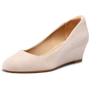 mysoft Women's Wedge Pumps Low Heel Closed Toe 2in Dress Shoes (10, Nude)