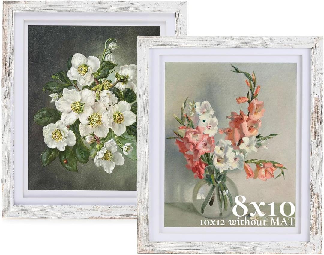 8x10 Picture Frame for Wall: Double Floating Mat - White Picture Frames for Tabletop, 8 x 10 Photo Frames Horizontal or Vertical, Pack of 2