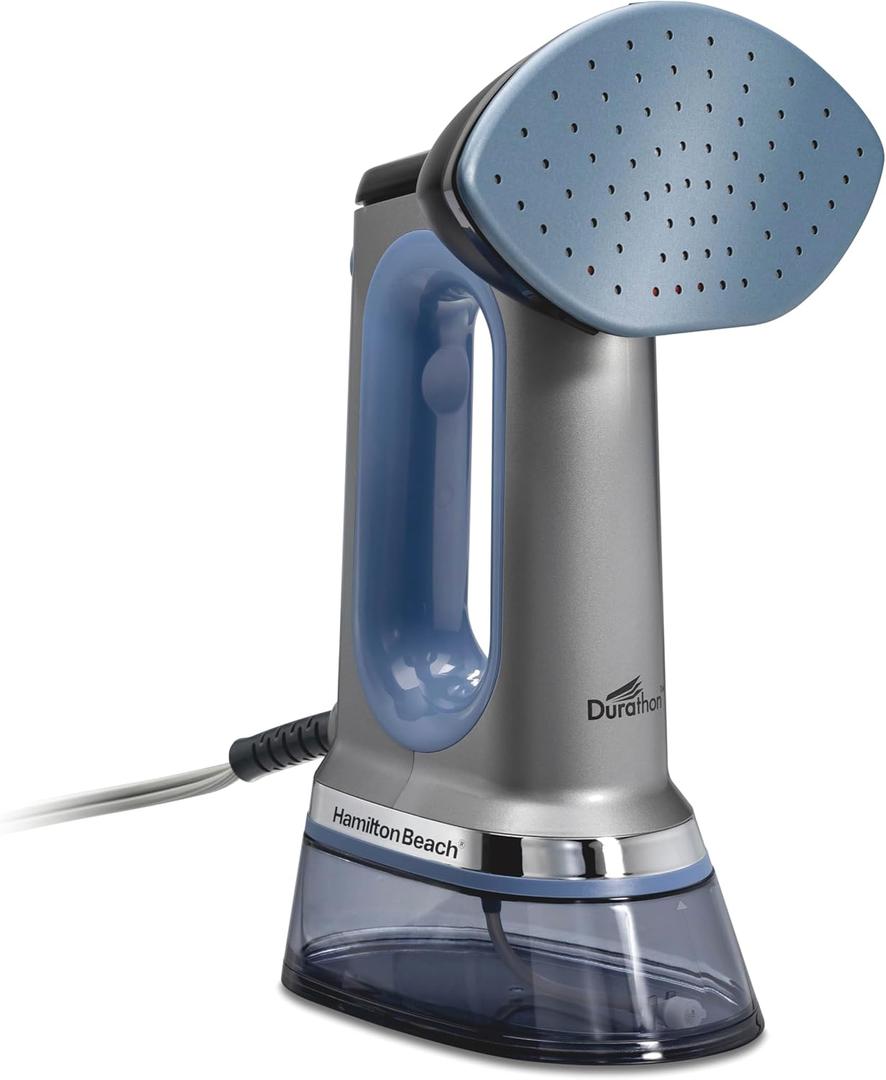 Hamilton Beach Durathon 3in1 Handheld Garment Steamer for Clothes & Steam Iron, 45 Second HeatUp with 1700 Watts, 300ml Removable Water Tank, 27 Minutes of Steam, Auto Shutoff, Gray & Blue (11559)