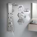 ROVATE Rainfall Shower Panel Tower System with Tub Spout, 6 Adjsutable Body Massage Jets, Flexible 5 Functions Handheld, Stainless Steel High Pressure Shower Column with Brass Valve Body