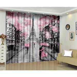 kxry Pink Paris Eiffel Tower Blackout Curtains for Bedroom Living Room French Style Darkening Grommet Curtain 84 Inches Long Window Drapes Treatment Room Decor,2 Panels Set, 42''W x 84''L