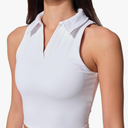 Womens Golf Shirt Sleeveless Polo Collared Tennis Shirts for Women Athletic Workout Cropped Tank Tops ,White ,L