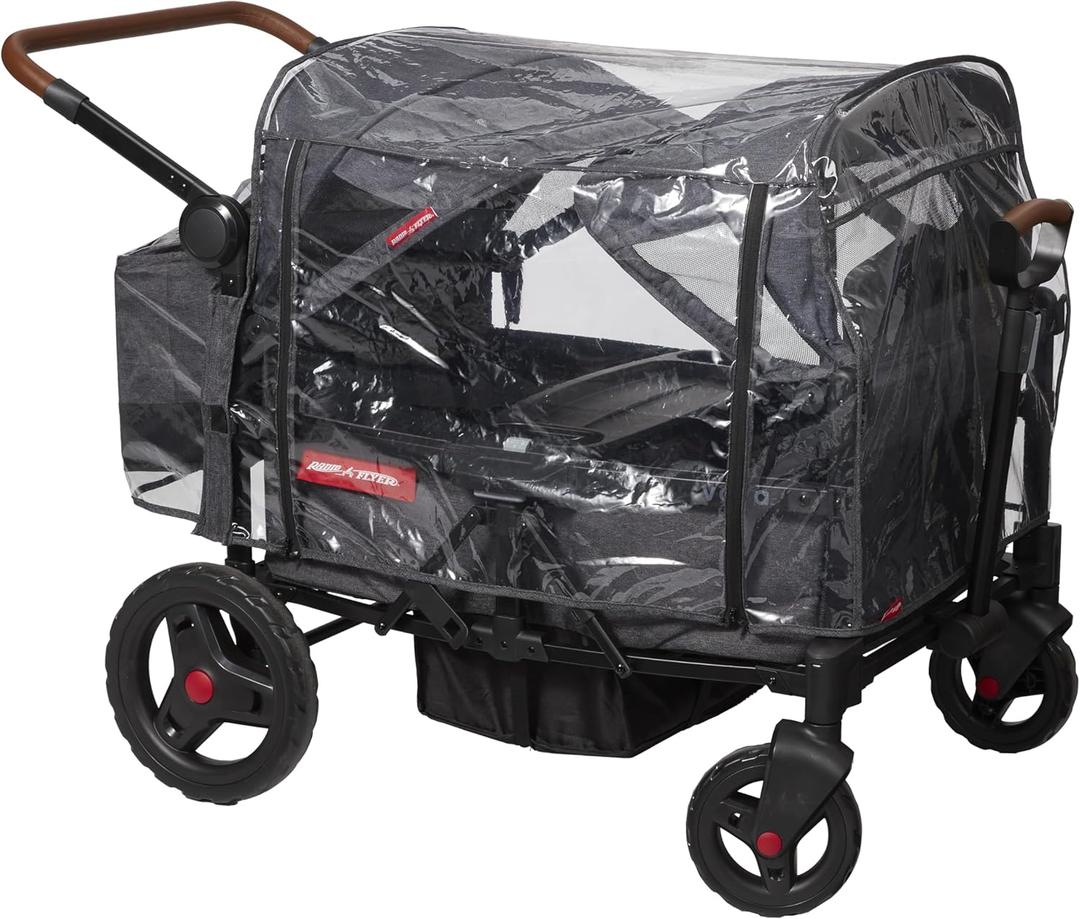 Rain Cover for Baby Stroller Wagon, Baby Travel Gear Bag, Wagon Stroller Summer Essentials, Newborn Essentials, Radio Flyer Rain Cover with Bag for Voya Stroller Wagons (4 Seats, Low Sides)