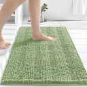 Grandaily Chenille Striped Bathroom Rugs 30x20, Extra Thick and Absorbent Bath Mats, Non-Slip Soft Plush Shaggy Shower Carpet, Machine Wash Dry, Bath Rug for Bathroom, Medium, Sage Green