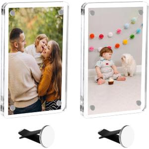 PIFOOG 2 Pack Car Picture Holders for Air Vent Clip Photo Frame Magnetic Acrylic Picture Frames for Cars Dashboard Drive Safe Daddy Personalized Memorial Family Couple Pet Wallet Size 2.4  3.5 inch
