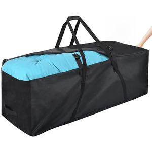 FAMIROSA Large Outdoor Cushion Storage Bag 60in (152 Gallon), Upgraded Wide-Opening 600D Oxford Water-Resistant Patio Furniture Cushion Storage Bags with Protective Zipper and Padded Handle, Black