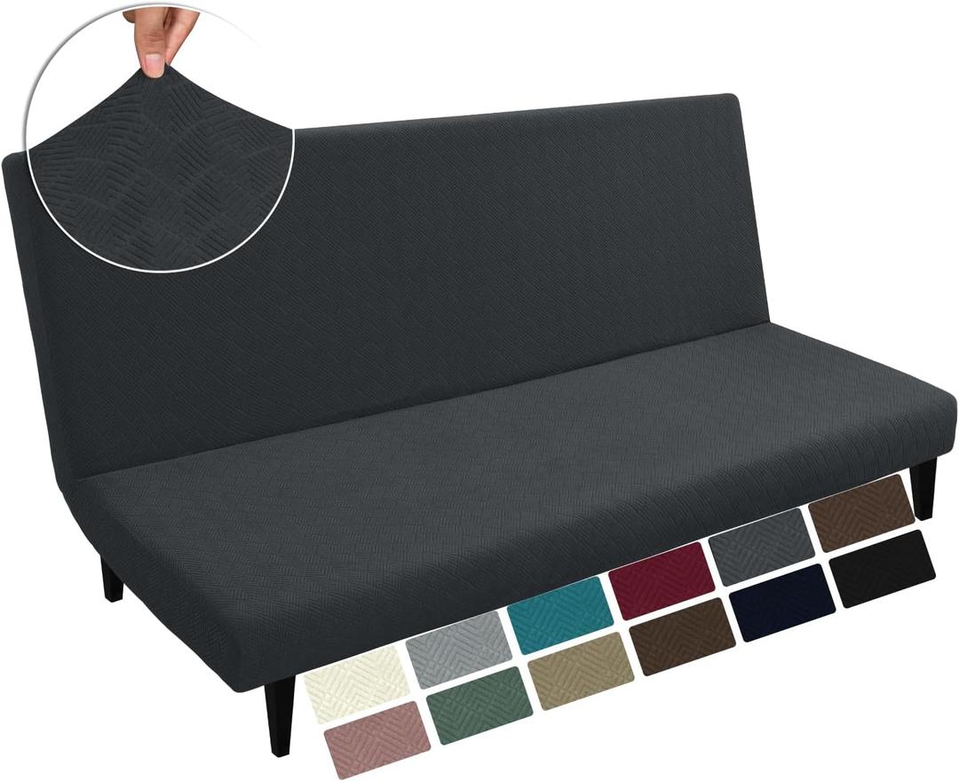 MAXIJIN Futon Cover Slipcover Full Size, 2025 Upgrade Queen Futon Mattress Cover Washable Armless Sofa Couch Covers Stretch Sofa Bed Furniture Protector with Elastic Bottom (Gray) (Diamond Pattern Gray, Futon)