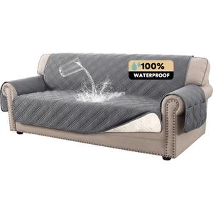 PrinceDeco 100% Waterproof Couch Cover for 3 Cushion Couch Sofa Pet Friendly Non-Slip Couch Cover for Dogs Washable Water Resistant Furniture Protector with Elastic Straps(XL Sofa 78", Grey)