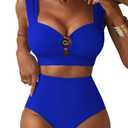Herseas Women Sweatheart Neck Bikini Sets Full Coverage Modest Swimsuits High Waisted Bathing Suit Wide Strap Fashion Swim Suits 2026 Dark Blue, Size: L