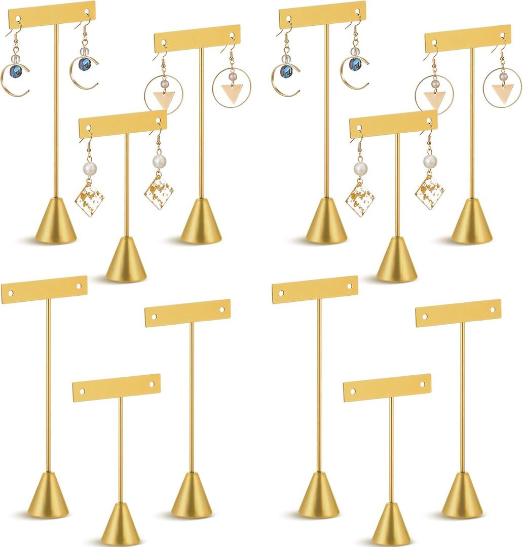 Marsui 12 Pcs Earring Display Set T Bar Earring Display Stand with 3 Heights Earrings Stand for Jewelry Vendors (Gold)