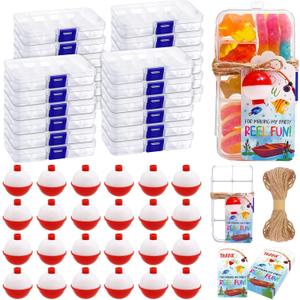 24 Set Fishing Candy Little Tackle Boxes for Birthday Party Favors with 24 Fishing Bobber 24 Thank You Cards for Making My Party Reel Fun Gone Fishing Theme Supplies Fishing Decorations (24)