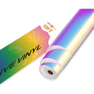 HTVRONT Holographic White Permanent Vinyl - 12" x 10 FT Adhesive Roll Compatible with Cricut Cutting Machine, Silhouette, Cameo Cutters, Signs, Scrapbooking, Craft, Die Cutters
