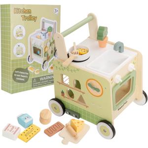 7-in-1 Wooden Baby Push Walker, Montessori Activity Center for Toddlers 1-3, Set 01