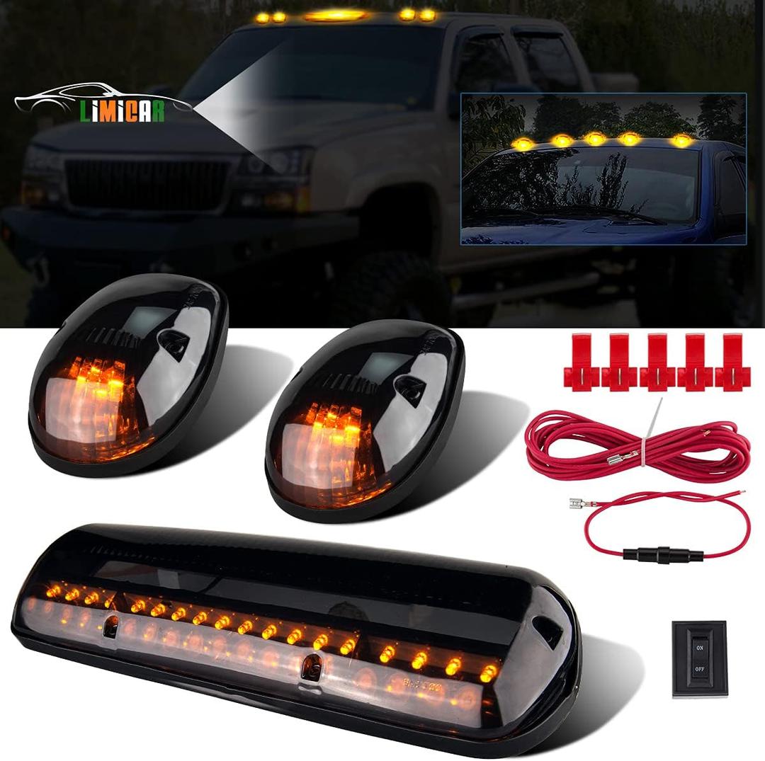 LIMICAR 3X Smoked Cover Cab Roof Top Marker Running Lamps Amber 30 LED Lights Compatible w/ 2002-2007 Chevrolet Silverado/GMC Sierra 1500 1500HD 2500 2500HD 3500 Trucks LED Light Machines