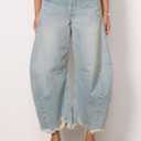 Allimy Women's Jeans High Waisted Rise Ripped Baggy Loose Fit Ankle Barrel Y2K Boyfriend Horseshoe Raw Hem Wide Leg Jeans for Women Trendy 2026 Denim Capri Pants Light Blue, Size 10
