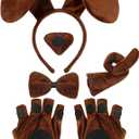 Syhood Puppy Dog Costume Set Ears Headband Bowtie Nose Tail Paw Gloves Accessories for Carnival(Brown,Classic)