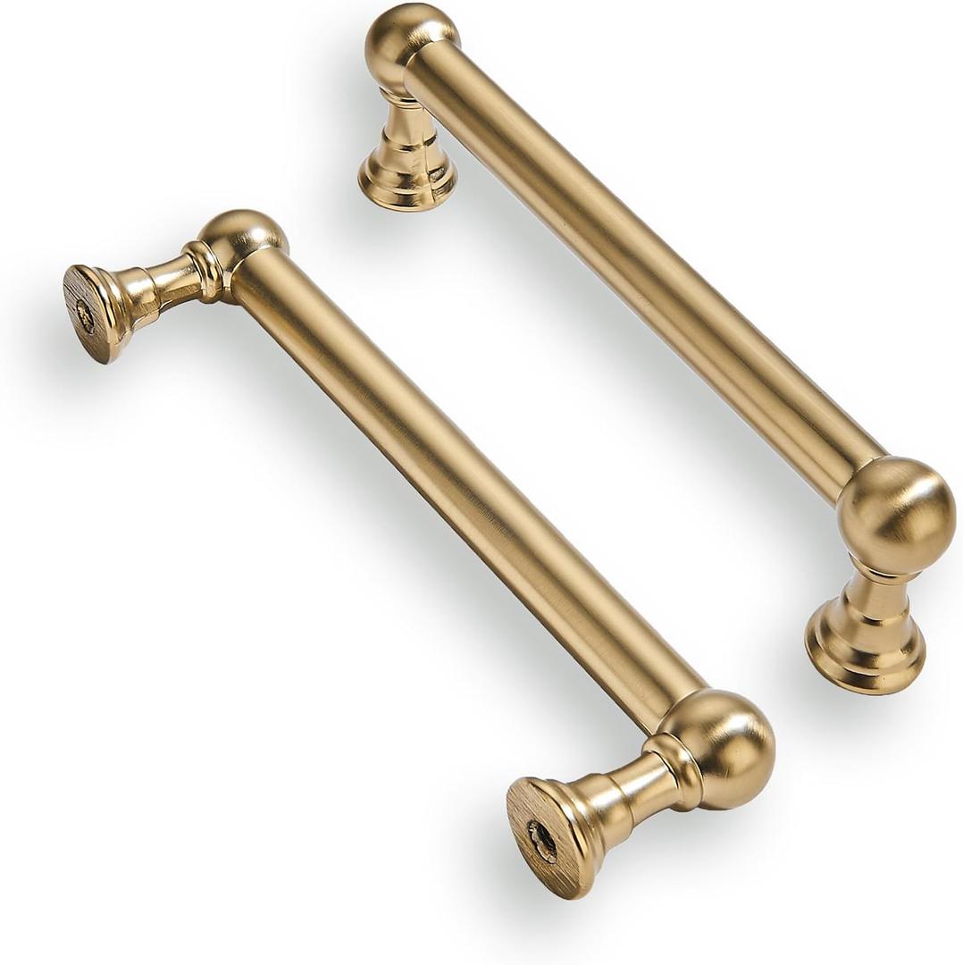 khtumeware 10 Pack Brushed Brass Cabinet Pulls 4 Inch(101.6mm) Hole Centers Warm Brass Kitchen Cabinet Handles Cabinet Hardware for Cabinets Cupboard Handles Drawer Pulls
