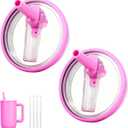 32oz Flip Straw Lid for HydroJug Traveler, Leak Proof Top Cap Replacement for HydroJug Tumbler, BPA-Free Dishwasher Safe Leak Resistant Cap with 4 Straws, Lids Accessories for Hydro Jug, Purplepink*2