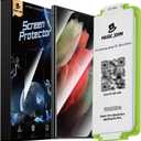 MAGIC JOHN 2 Pack for Samsung Galaxy S21 Ultra Screen Protector [Ceramic Film Material Not Glass] 6.8 inch,[100% Fingerprint ID Compatible] Easy Installation Tray, Shock-Resistant, 3D Curved, Bubble