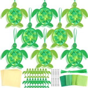 AmazingSpark 30 Pcs Sea Turtle Suncatchers Paper Craft Set Ocean Tortoise DIY Stained Glass Effect Tissue Paper Kits Gift Bulk for Summer Activities Art Party Decor