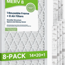 Future Way 14x20x1 Air Filters, 8-Pack with Reusable Frame, MERV 8, MPR 700 AC Furnace Filters, Space Saving & Cost-effective