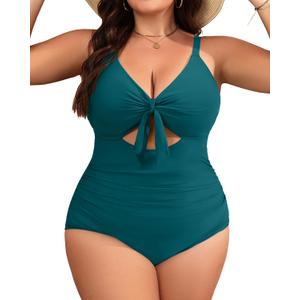 Aqua Eve Plus Size One Piece Swimsuit for Women Tummy Control Bathing Suit Cutout Swimwear, 18W