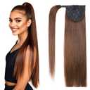 18" Straight Wrap Around Ponytail Human Hair Extensions for Women 70gram Chocolate Brown 4#