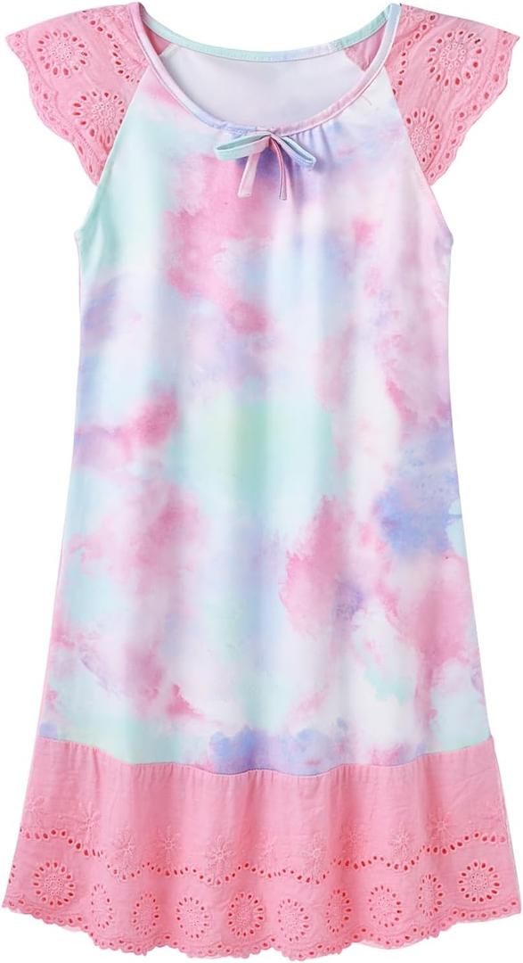 Vieille Girls Nightgowns Cute Princess Sleepwear Flutter Sleeve Pajamas Nightie Dress (7-8 Years)