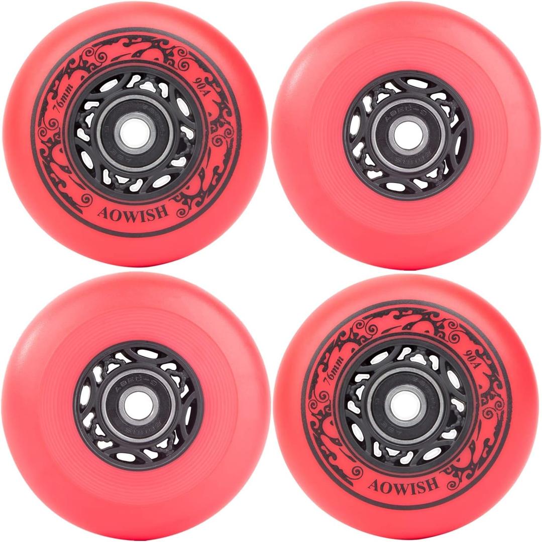 Inline Skate Wheels Outdoor Asphalt Formula Aggressive Roller Blades Wheels 90a Roller Hockey Replacement Wheels with Bearings ABEC-9 and Floating Spacers, 4-Pack
