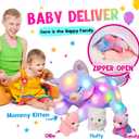 Hopearl LED Musical Stuffed Cat Lighting Up Singing Plush Toy Playset Mommy Cat with 3 Baby Kittens in her Tummy Lullaby Animated Soothe for Mom Kids Toddler Girls, Rainbow, 18''
