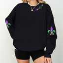 LUKYCILD Women Mardi Gras Sweatshirts Carnival Sweatshirt Funny Mask Graphic Long Sleeve Shirt Fat Tuesday Pullover Top (Black)