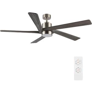 WINGBO 54 Inch DC Ceiling Fan with Lights and Remote Control, 5 Reversible Carved Wood Blades, 6-Speed Noiseless DC Motor, Modern Ceiling Fan in Brushed Nickel Finish with Gray Blades, ETL Listed (Nickel and Gray)