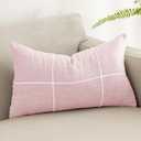 vctops Rustic Lattice Cotton Linen Decorative Throw Pillow Cover Embroidery Lumbar Cushion Cover Pillowcase for Sofa Bedroom Couch (Plaid Pink, 12"x20")