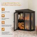 Corner Bread Box for Kitchen Counter, Black Bamboo Bread Box with Real Glass Door, Double Layer Space Saving Bread Storage for Homemade Bread