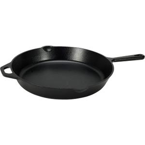Amazon Basics Pre-Seasoned Cast Iron Skillet, Oven Safe, Even Heating, Heat Distribution, Stove Compatible, Heavy-Duty, 15-Inch, Black