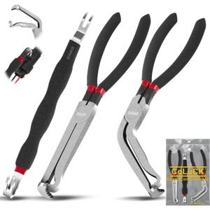 3Pcs Electrical Disconnect Pliers, Upgrade Electrical Connector Pliers, Automotive Electrical Connector Removal Tool, Automotive Electrical Terminal Connector Separator Removal Tool for Cars (Straight and 60 3Pcs, Black)