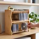 Lyellfe CD Holder Rack, Bamboo CD Rack Organizer with Rubber Feet, DVD Display Shelf for Movie Cases, DVDs, Cassette Tape, Holds up to 32 CD Cases