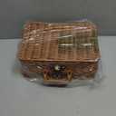 Mini Wicker Picnic Basket, Decorative Prop Suitcase Vintage Storage Hamper Makeup Organizer, 11.5" Metal Lock Plastic Rattan Storage Box with Handles for Sundries Travel Camping and Outdoor Party (L) (Brown)