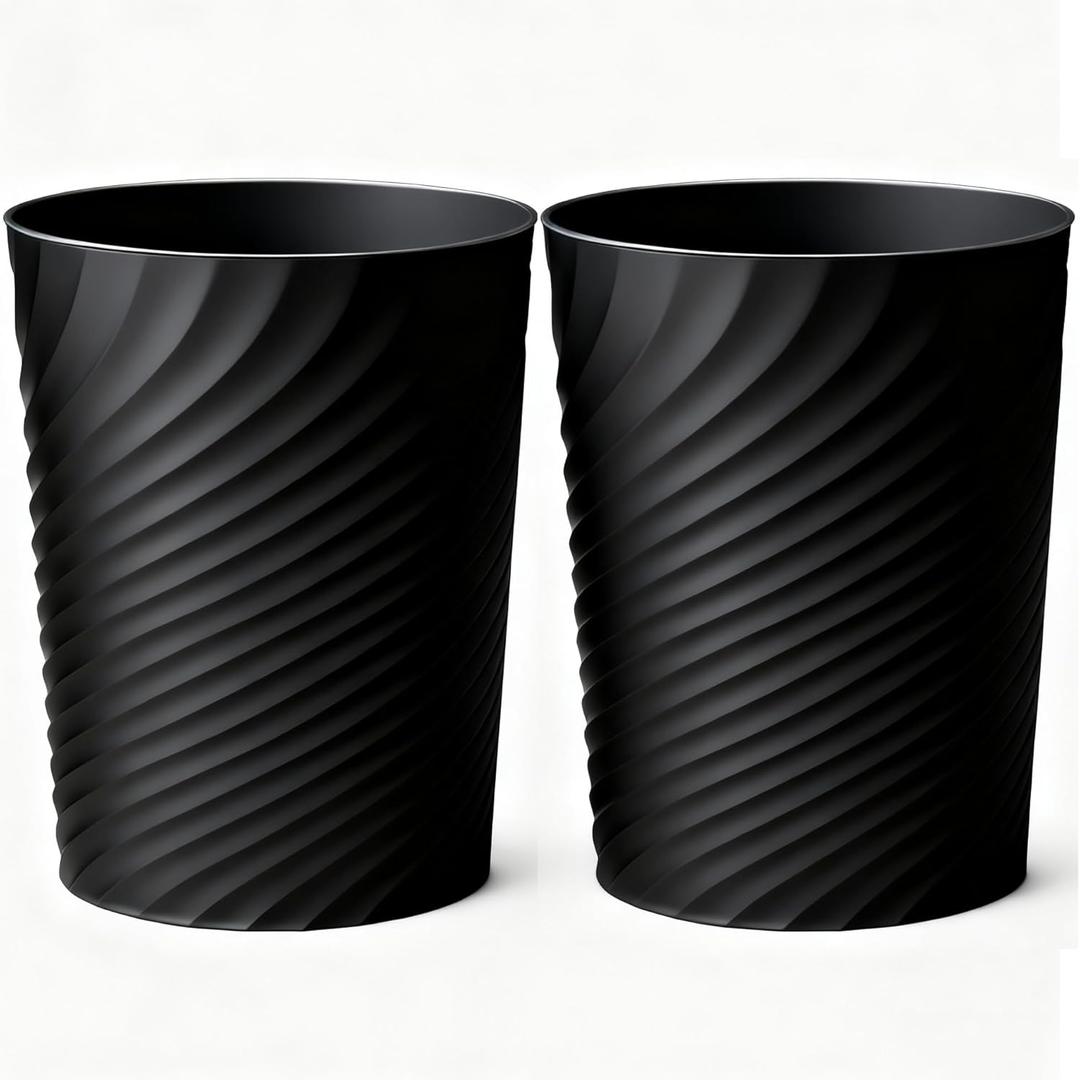Bathroom Trash Can 1.8 Gallon Small Waste Basket Garbage Can for Bedroom Office Kitchen, 2 Pcak Black