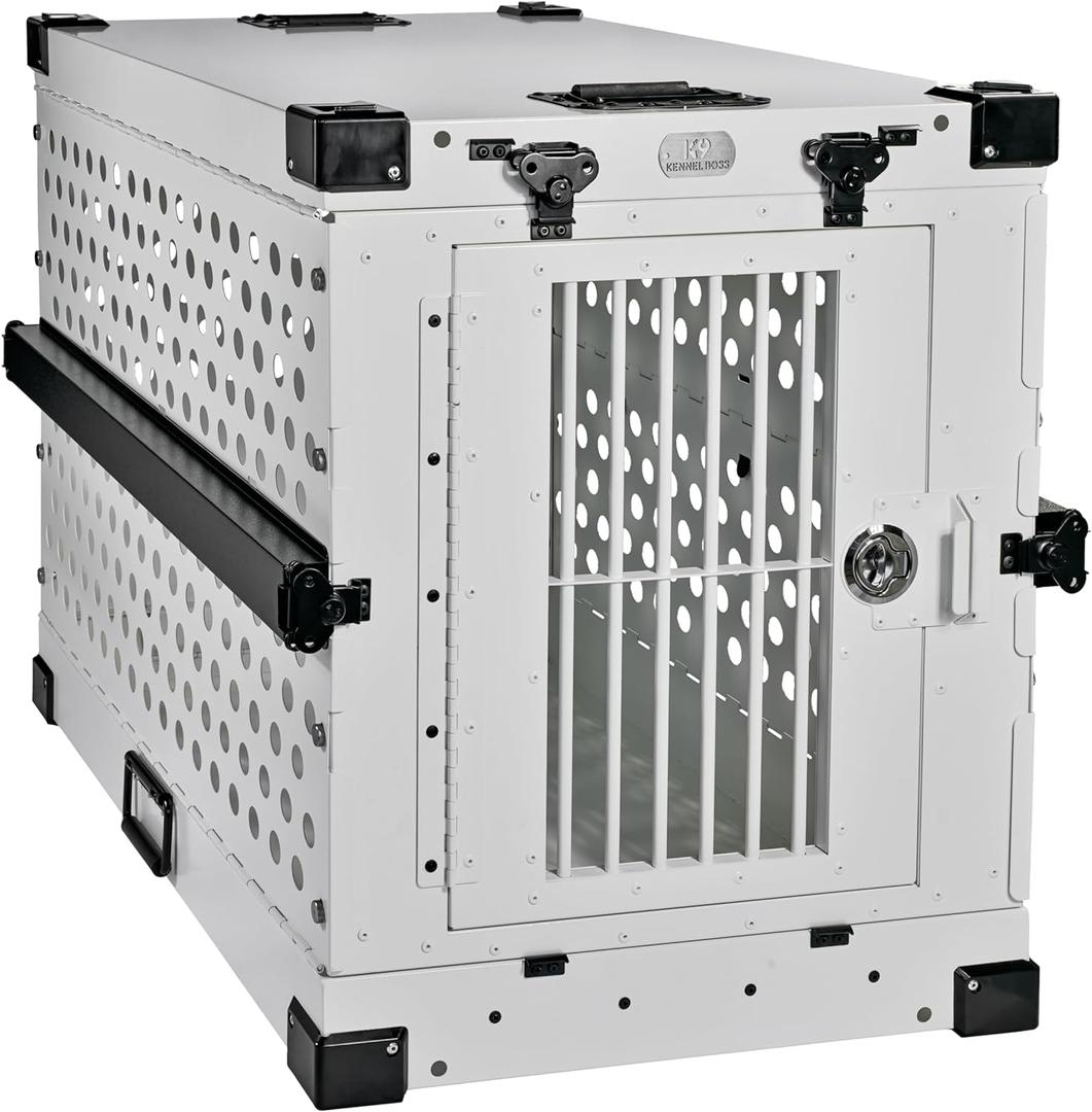 Heavy Duty Fully Collapsible Powder-Coated Aluminum Dog Crate - Medium (White) (34.6"L x 25.2"W x 28.9"H)