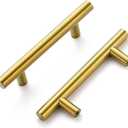 Ravinte 10 Pack 5 Inch Cabinet Pulls Brushed Brass Stainless Steel Kitchen Drawer Pulls Cabinet Handles 5Length, 3 Hole Center