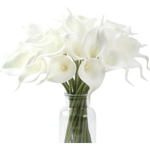 SITUMEIZI 24 PCS White Fake Flowers Artificial Calla Lily Silk Flowers Real Touch for Mother's Day Easter Home Kitchen Decor Wedding Bouquet Office Spring Decoration(Pure White)